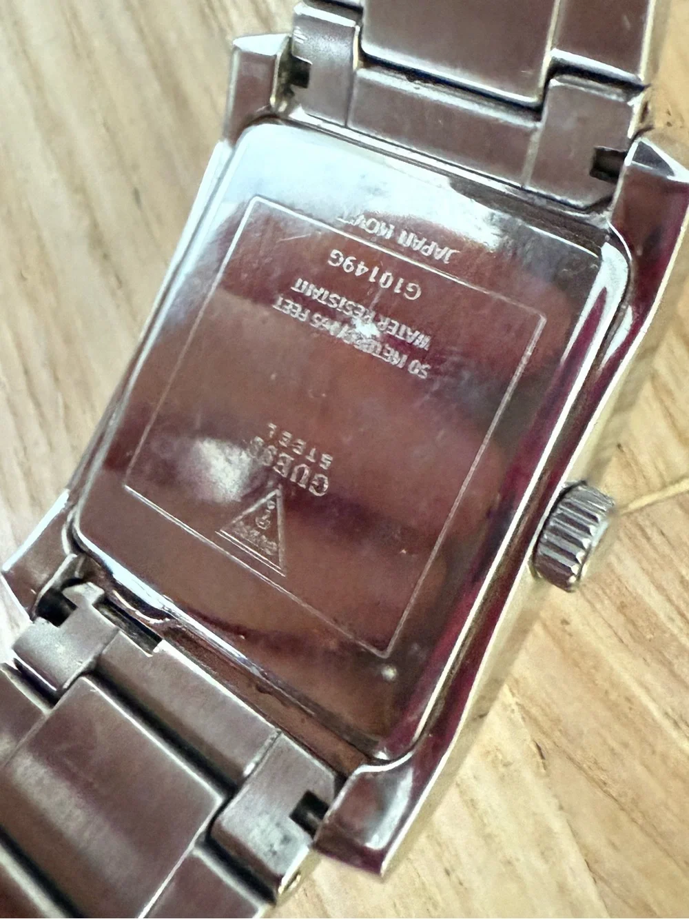 Guess steel rectangular silver tone watch NEW BATTERY